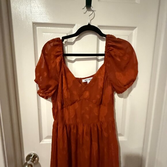 Mimi Chica Medium Rust Orange Autumn Puff Sleeve Midi Maxi Dress - Picture 3 of 6